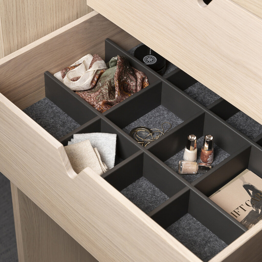 Garderobeinnredning skuffeindeling 12 lys eik Garderobeinnredning skuffeindeling 12 lys eik