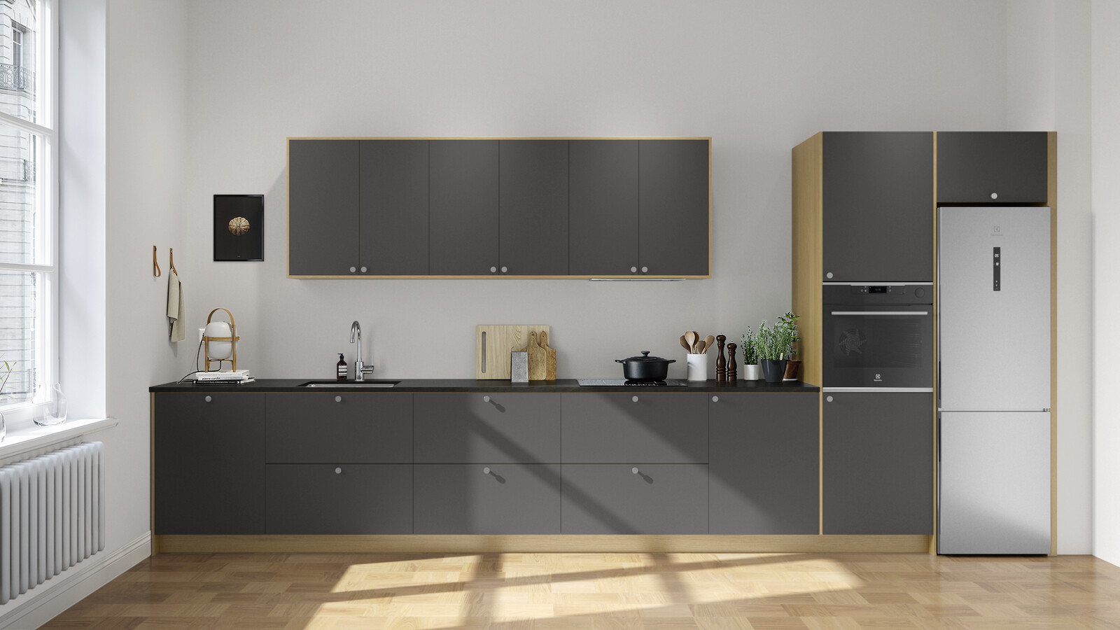 Edge grå rett kjøkken