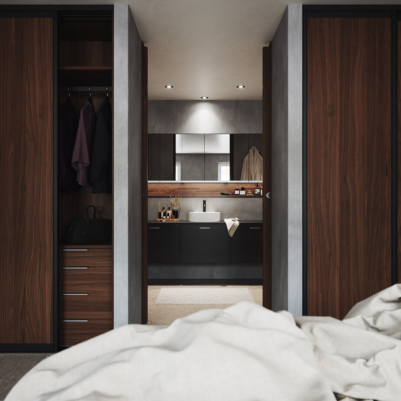 Skyvedør Frontrow svart med valnøtt Skyvedør Frontrow svart med valnøtt