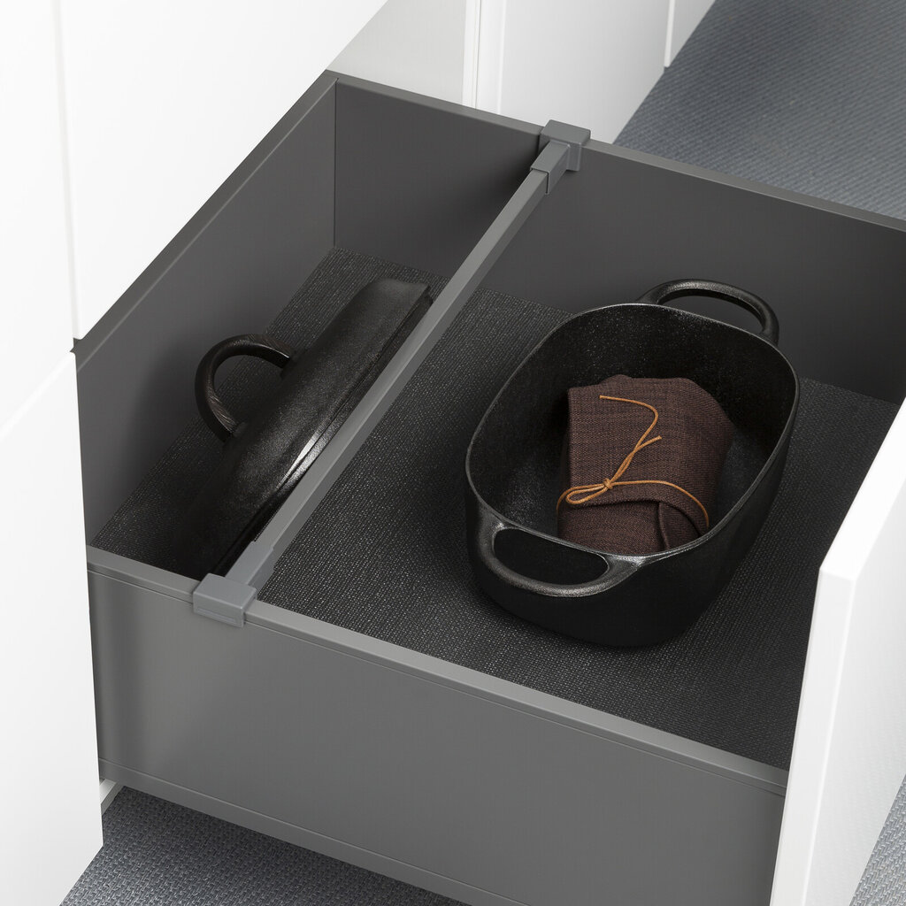 Skuffeavdeler for lokk i skuffe med plåtsider grå