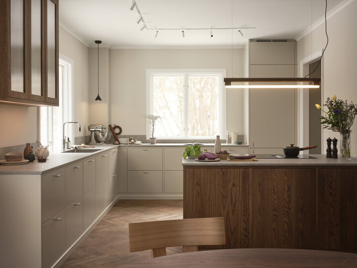 Kjøkkeninspirasjon Bistro østersbeige og Wood mørkolje