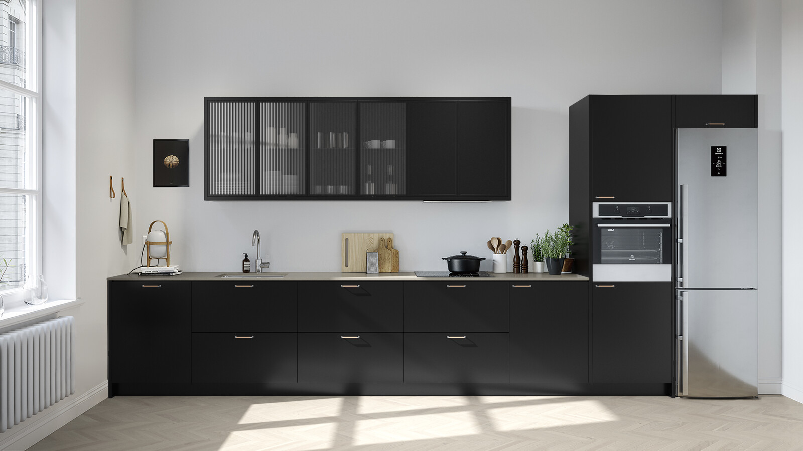 Profil linjeglass vitrine front accentskap