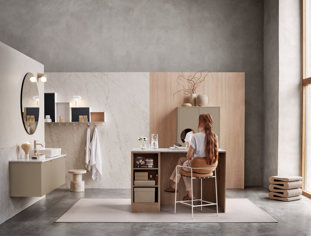 Baderomsinspirasjon Lessmore mørkebeige Baderomsinspirasjon Lessmore mørkebeige