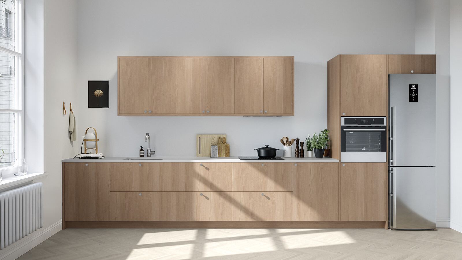 Wood eik matt hvitpigmentert rett kjøkken Wood eik matt hvitpigmentert rett kjøkken